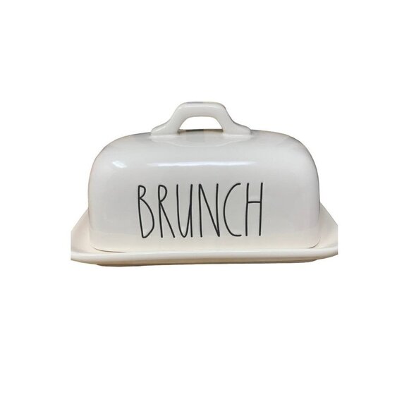 Rae Dunn Butter Covered Dish Plate Ceramic White Artesian Collection Magenta - Picture 2 of 8